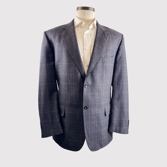 Baroni Lanificio Di Pray Mens Blazer Gray Plaid Wool Silk Two Button Suit 46R - Picture 1 of 13
